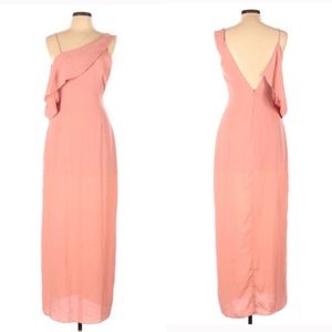 Love & Harmony Peachy pink asymmetrical ruffle neckline maxi dress size large